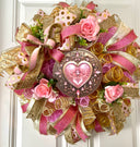 Elegant Pink & Gold Valentine Wreath
