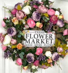 Summer Peony Floral Wreath, Everyday Floral Wreath, Farmhouse Wreath for Every Season, Spring Summer Wreath