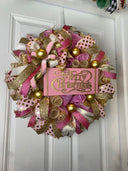 Elegant Pink & Gold Christmas Wreath