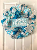 Winter Wreath, Snowflake Wreath, Elegant Blue, Silver and White Wreath