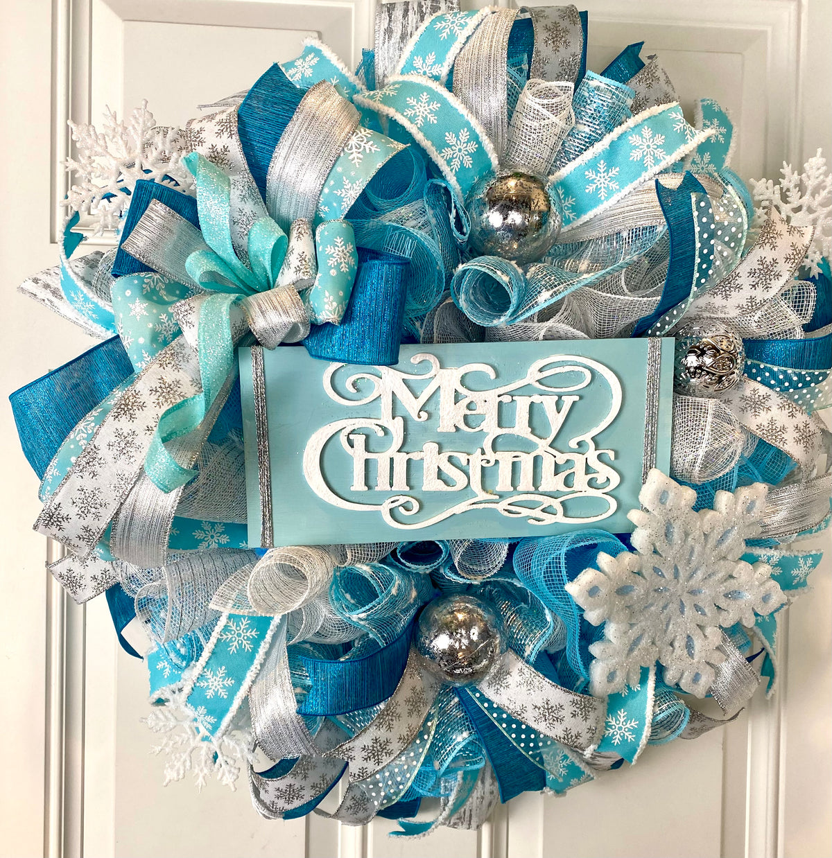 Winter Wreath, Snowflake Wreath, Elegant Blue, Silver and White Wreath