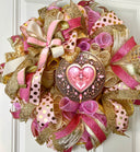 Elegant Pink & Gold Valentine Wreath