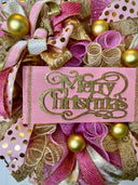 Elegant Pink & Gold Christmas Wreath