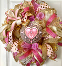 Elegant Pink & Gold Valentine Wreath