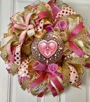 Elegant Pink & Gold Valentine Wreath