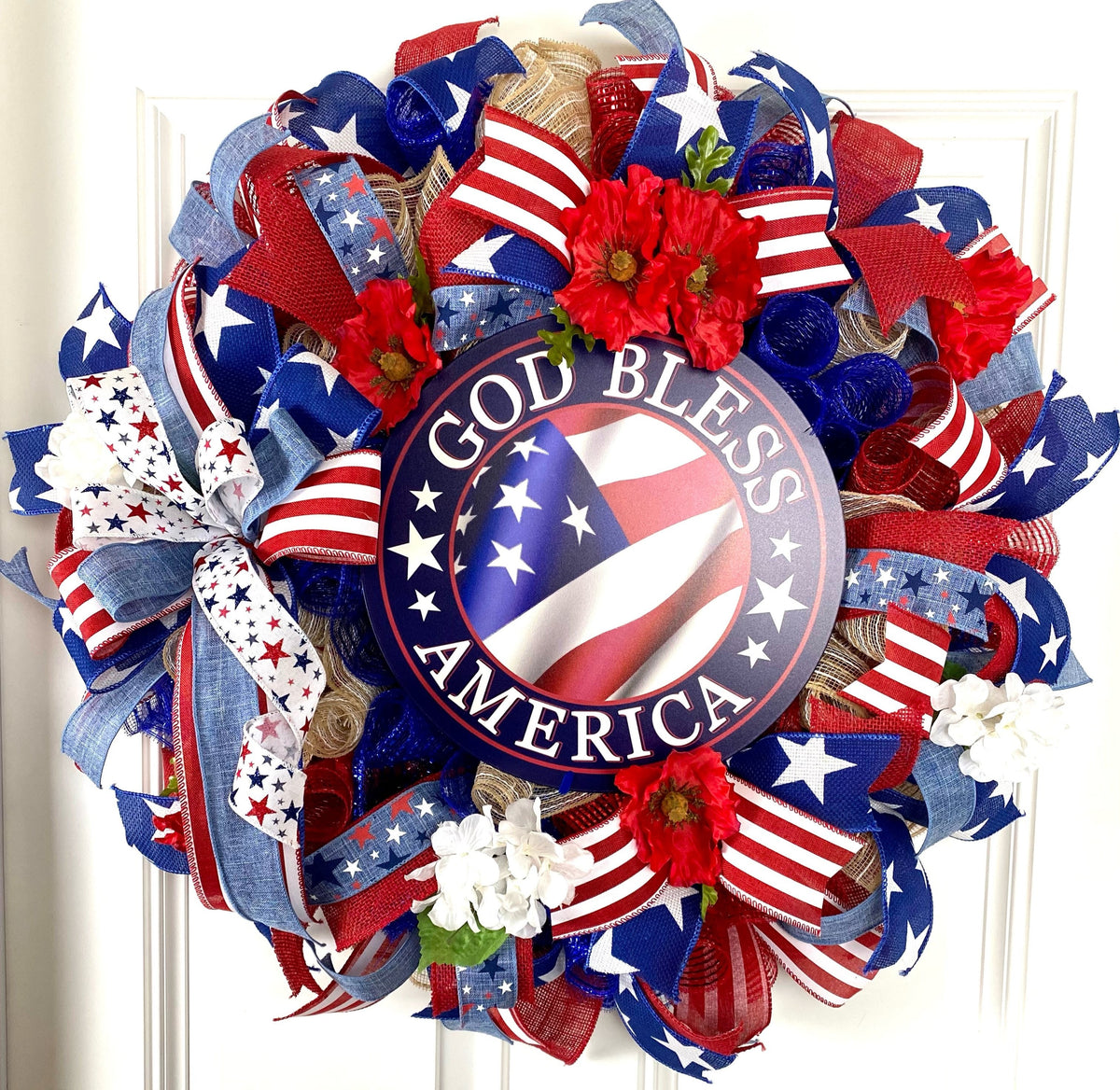 Patriotic Hydrangea Poppy Wreath