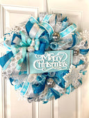 Winter Wreath, Snowflake Wreath, Elegant Blue, Silver and White Wreath