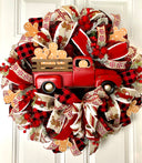 Red Truck Gingerbread Wreath, Rustic Christmas Decor, Front Porch Decoration