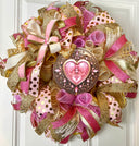 Elegant Pink & Gold Valentine Wreath