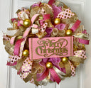 Elegant Pink & Gold Christmas Wreath