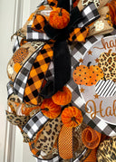 Halloween Wreath with Leopard Pumpkin and Buffalo Check Accents