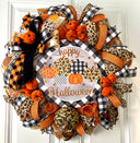 Halloween Wreath with Leopard Pumpkin and Buffalo Check Accents