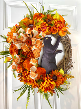 Black Cat Halloween Wreath