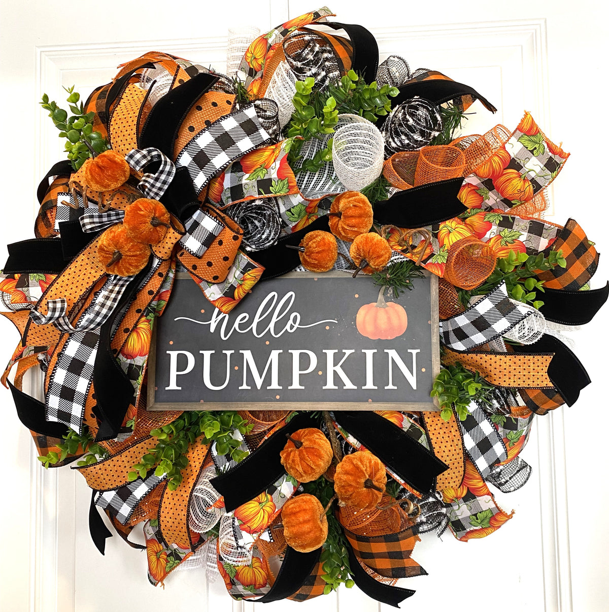 Buffalo Check Pumpkin Wreath