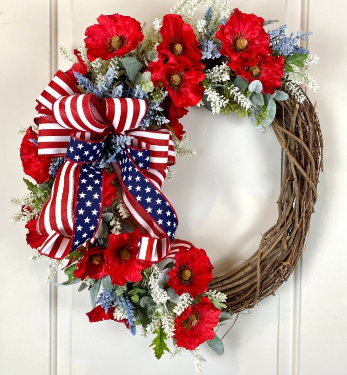 Patriotic Poppy Floral Grapevine Wreath