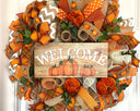 Fall Wreath, Farmhouse Pumpkin, Thanksgiving Decor, Mesh Wreath, Autumn