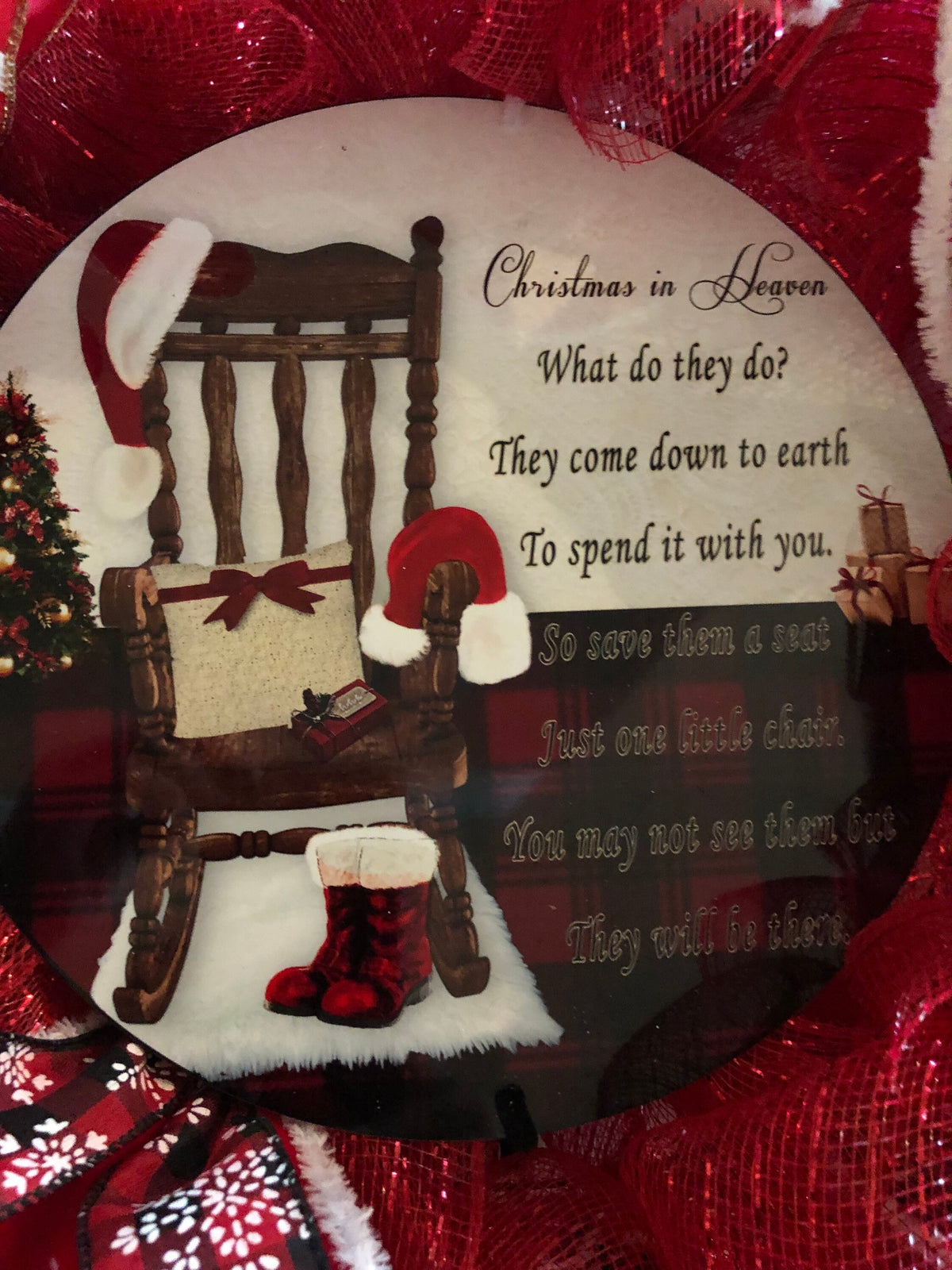 Christmas in Heaven Wreath: Buffalo Check Deco Mesh, Memorial Wreath