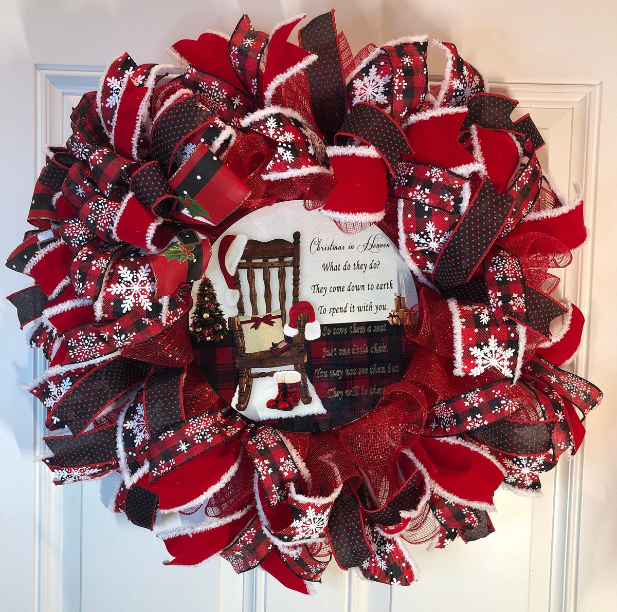 Christmas in Heaven Wreath: Buffalo Check Deco Mesh, Memorial Wreath