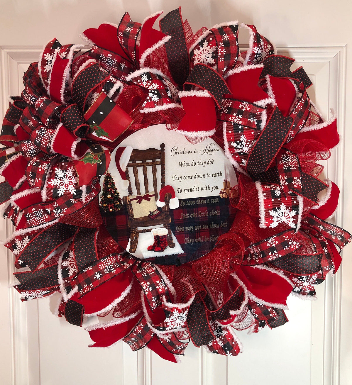 Christmas in Heaven Wreath: Buffalo Check Deco Mesh, Memorial Wreath