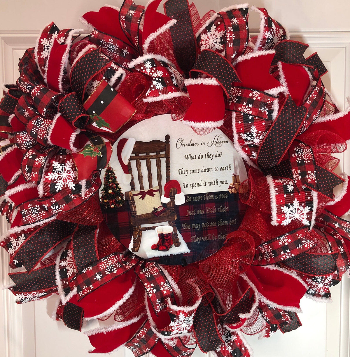 Christmas in Heaven Wreath: Buffalo Check Deco Mesh, Memorial Wreath