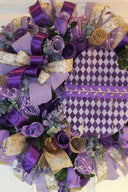 Harlequin Easter Egg Wreath: Purple Spring Door Decor