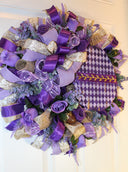 Harlequin Easter Egg Wreath: Purple Spring Door Decor