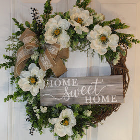 Everyday Wreath, Magnolia, Home Sweet Home, Front Door Everyday Grapevine Wreath