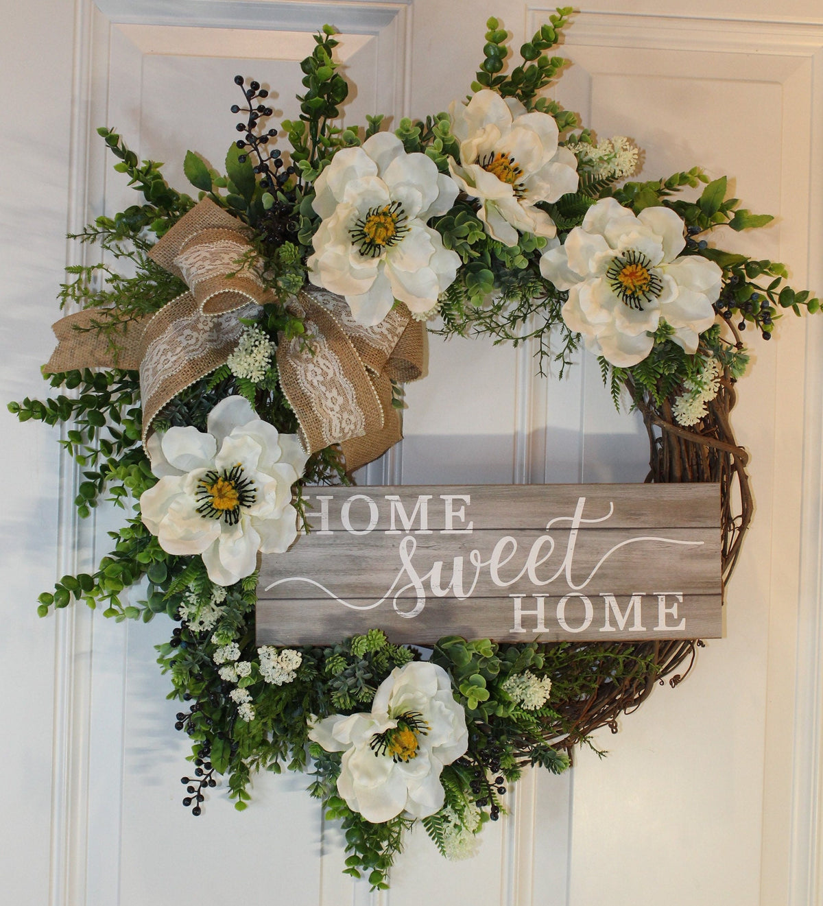 Everyday Wreath, Magnolia, Home Sweet Home, Front Door Everyday Grapevine Wreath