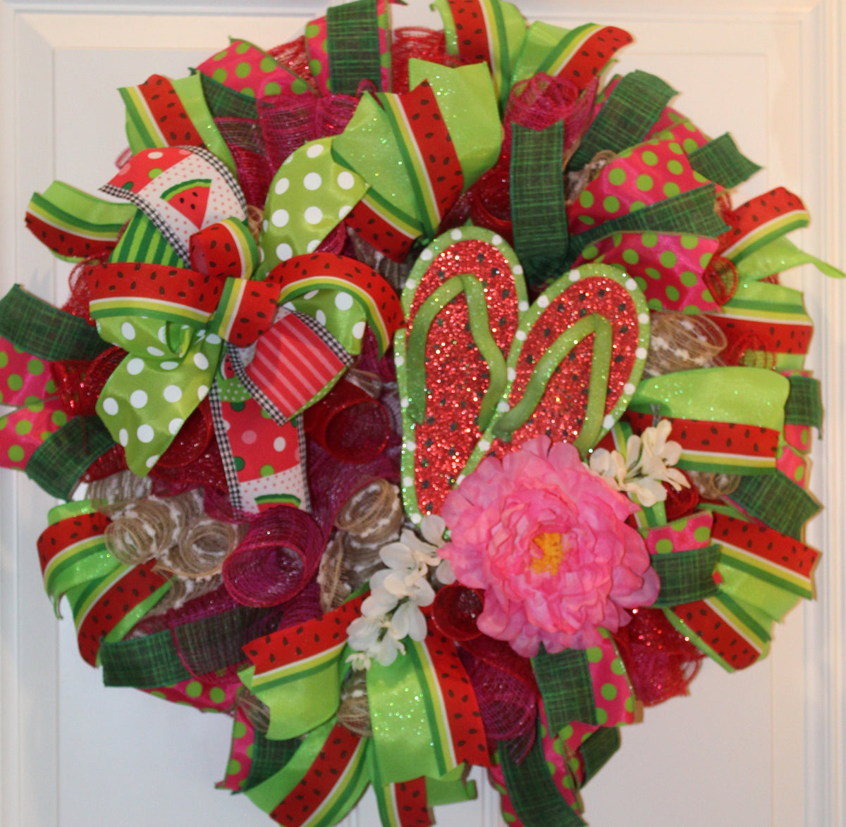 Flip Flop Summer Watermelon Wreath, Front Door Wreath, Kitchen Wreath, Spring Wreath, Boho