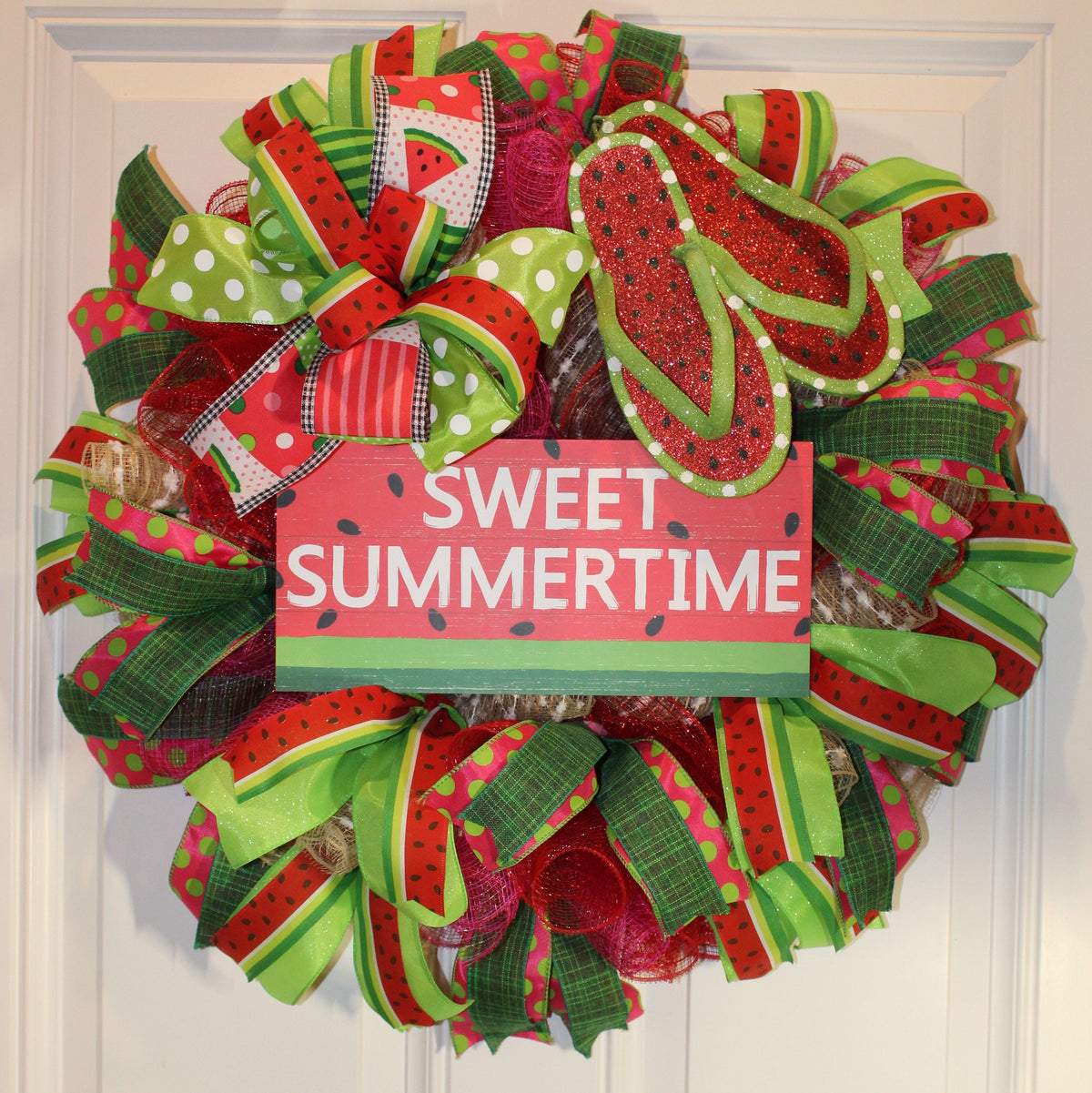 Flip Flop Summer Watermelon Wreath, Front Door Wreath, Kitchen Wreath, Spring Wreath, Boho