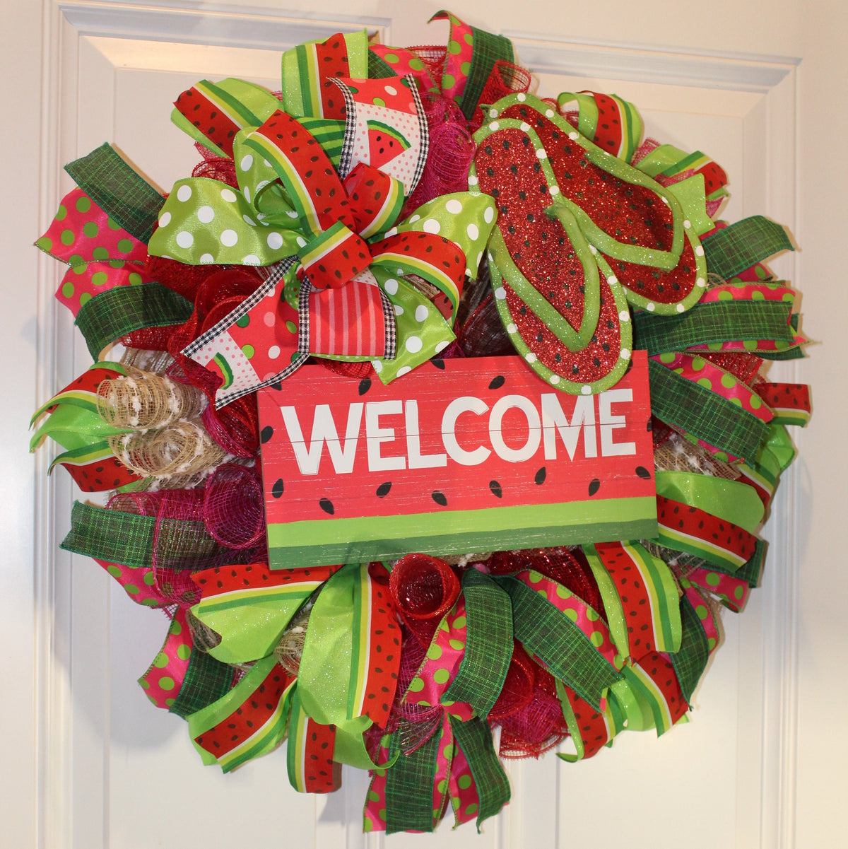 Flip Flop Summer Watermelon Wreath, Front Door Wreath, Kitchen Wreath, Spring Wreath, Boho