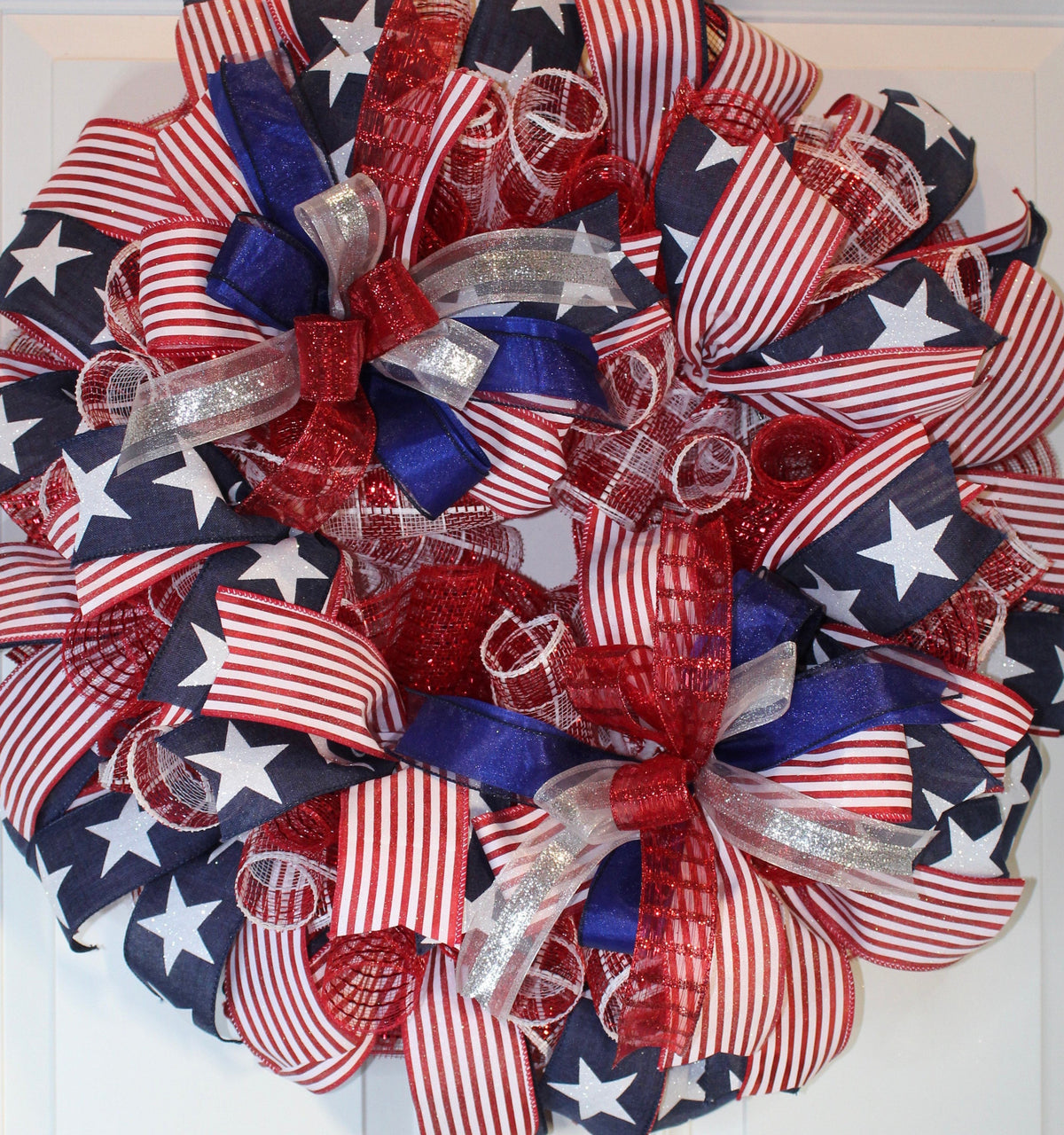 Glittered Patriotic Wreath: Americana Flag Decor, 4th of July