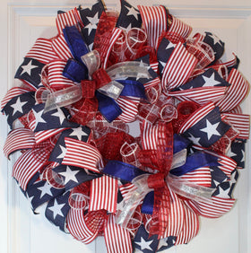 Glittered Patriotic Wreath: Americana Flag Decor, 4th of July