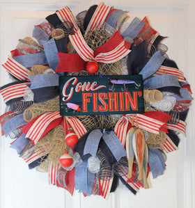 Fishing Wreath, Sports Decor, Gift for Dad