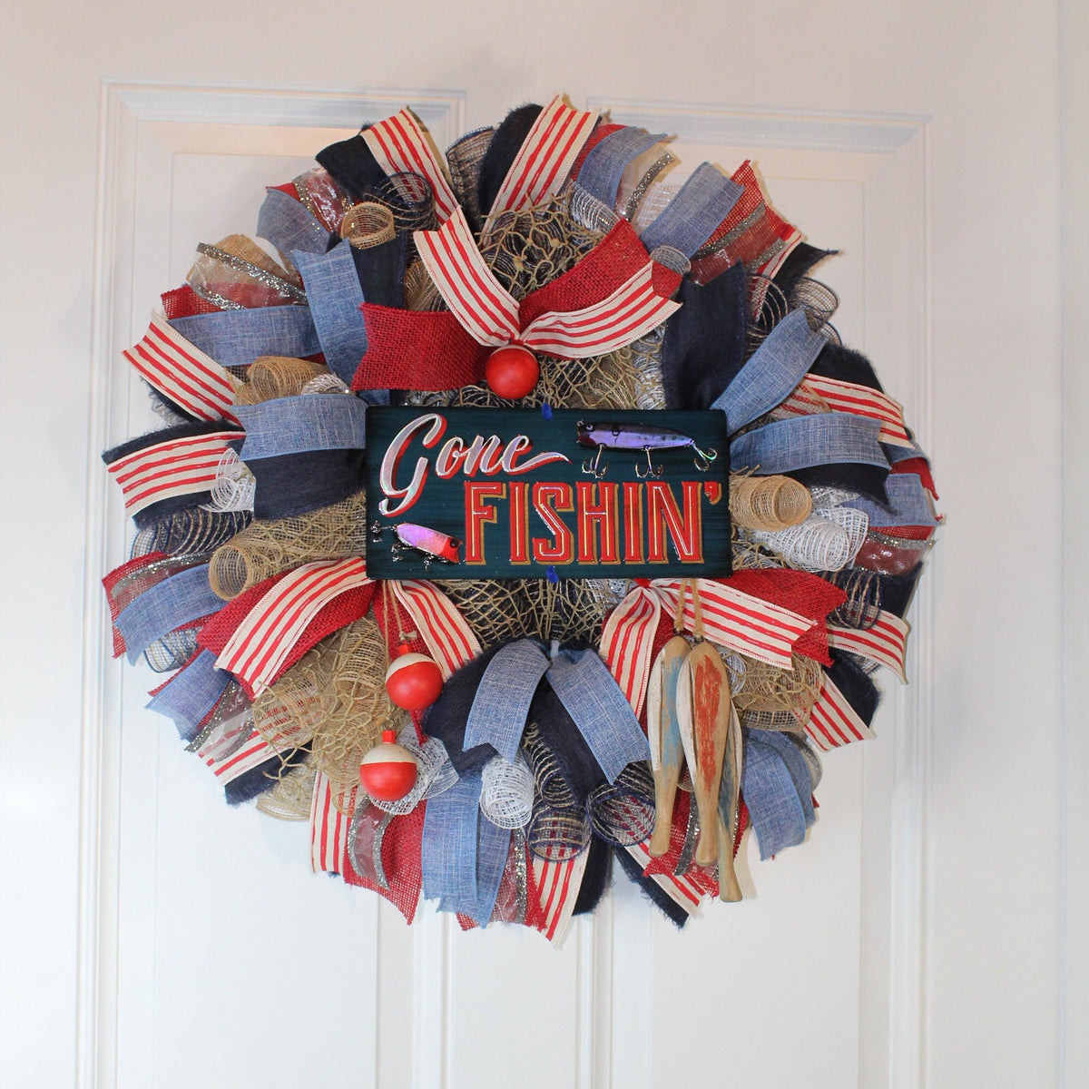 Fishing Wreath, Sports Decor, Gift for Dad