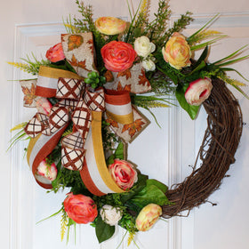 Floral Grapevine Wreath: Fall Thanksgiving Halloween Front Door Decor