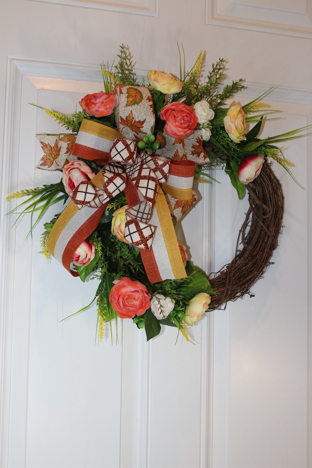 Floral Grapevine Wreath: Fall Thanksgiving Halloween Front Door Decor