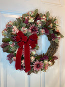 Burgundy Floral Wreath: Pink Rose & Berry Front Door Decor