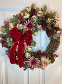 Burgundy Floral Wreath: Pink Rose & Berry Front Door Decor