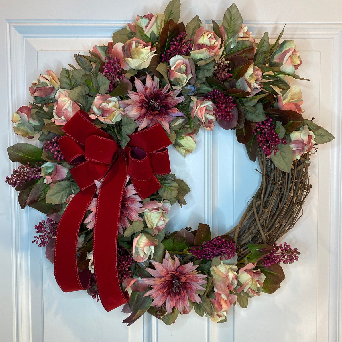 Burgundy Dahlia Berry Floral Wreath