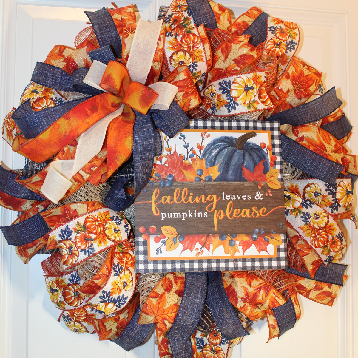Fall Wreath, Farmhouse Pumpkin, Blue And Orange, Autumn Harvest Party, Thanksgiving Porch Decor