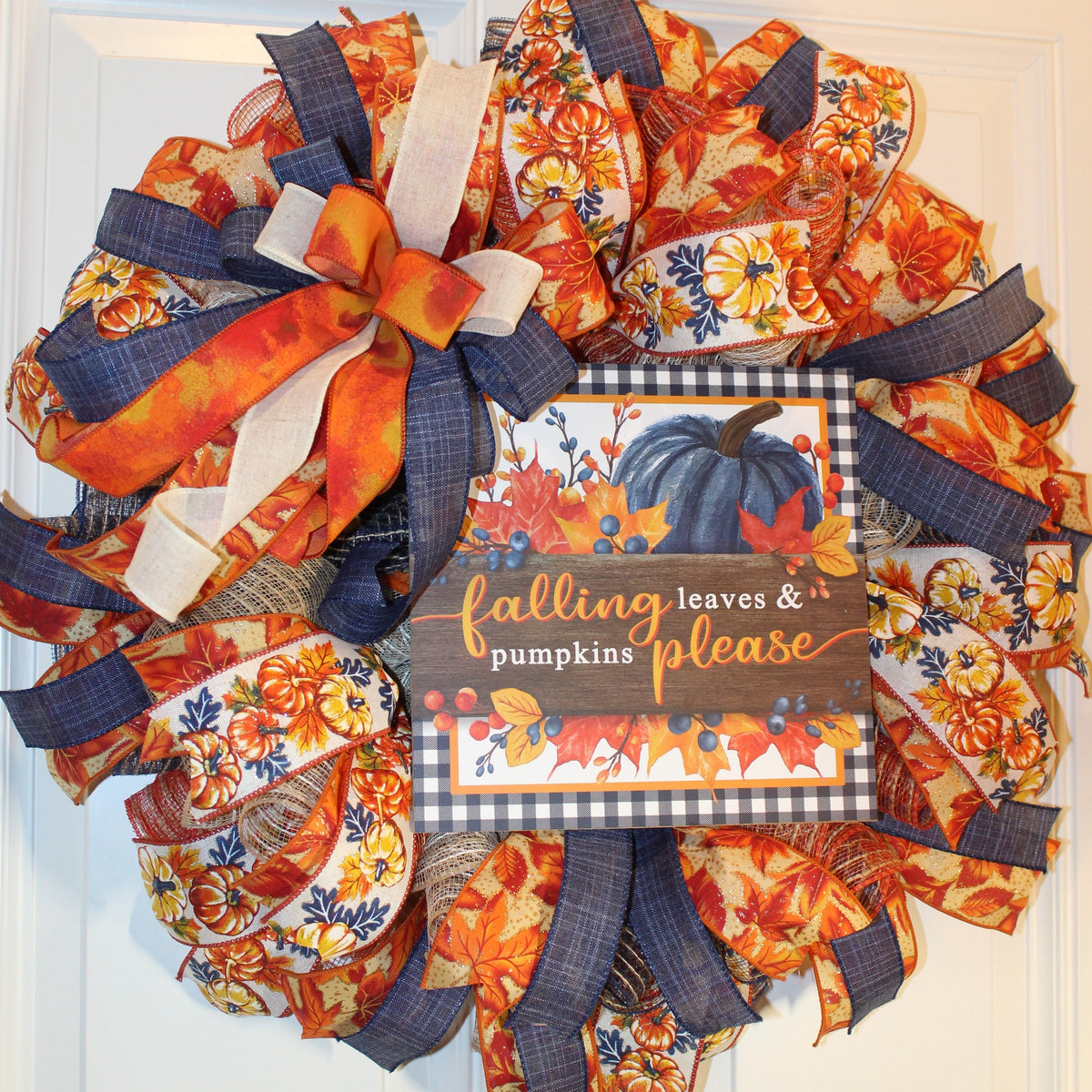 Fall Wreath, Farmhouse Pumpkin, Blue And Orange, Autumn Harvest Party, Thanksgiving Porch Decor
