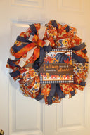 Fall Wreath, Farmhouse Pumpkin, Blue And Orange, Autumn Harvest Party, Thanksgiving Porch Decor