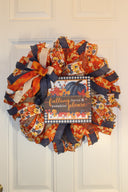 Fall Wreath, Farmhouse Pumpkin, Blue And Orange, Autumn Harvest Party, Thanksgiving Porch Decor