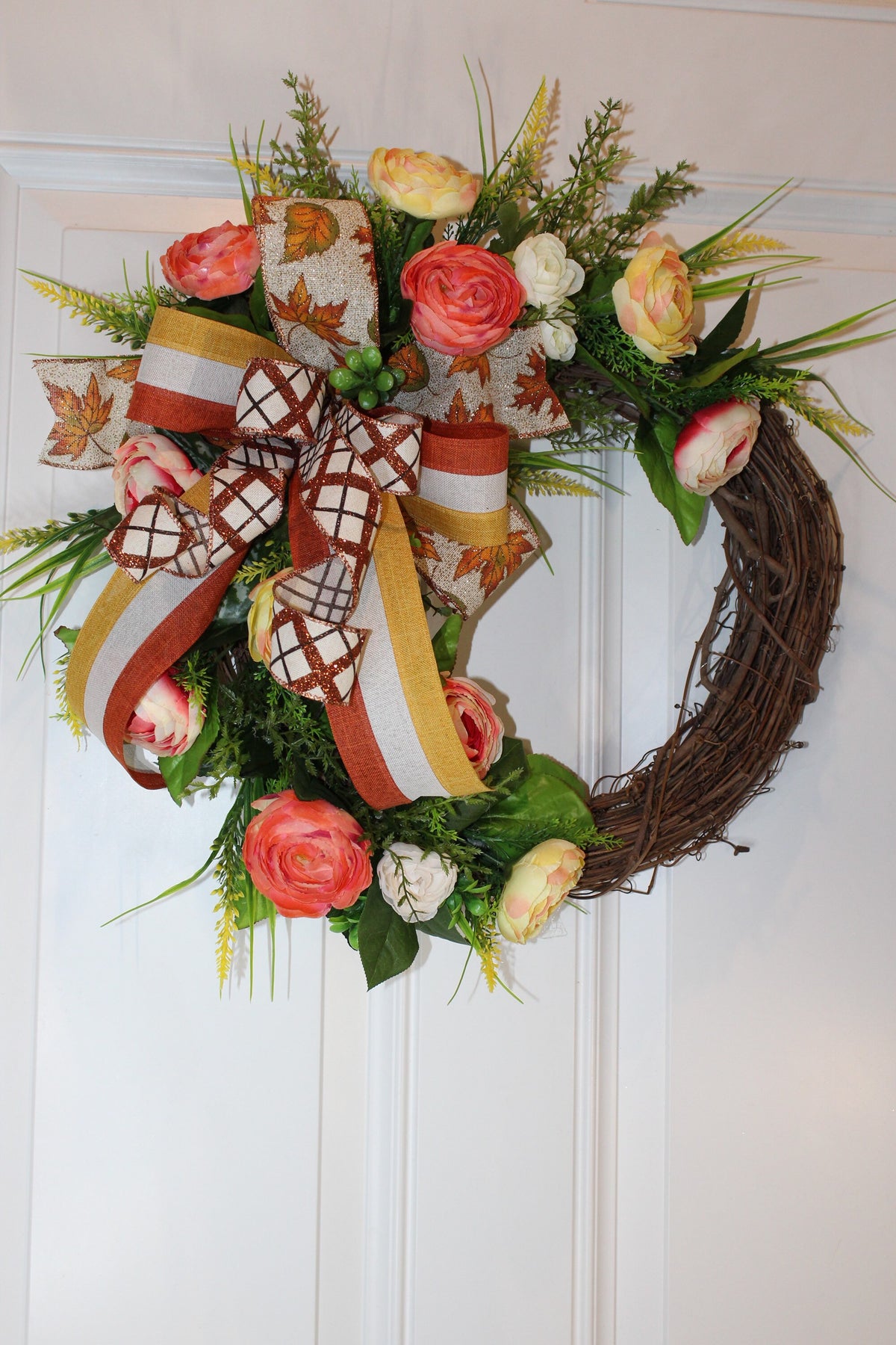 Floral Grapevine Wreath: Fall Thanksgiving Halloween Front Door Decor