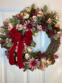 Burgundy Floral Wreath: Pink Rose & Berry Front Door Decor