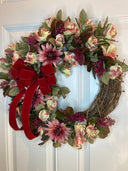 Burgundy Floral Wreath: Pink Rose & Berry Front Door Decor