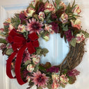 Burgundy Floral Wreath: Pink Rose & Berry Front Door Decor