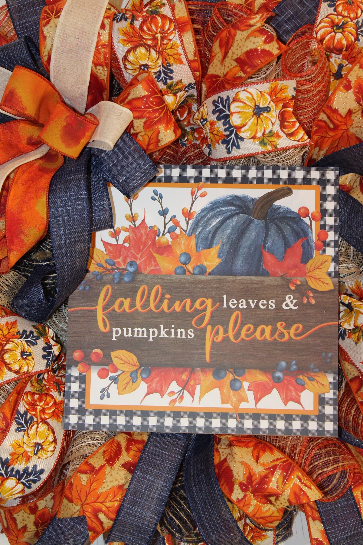 Fall Wreath, Farmhouse Pumpkin, Blue And Orange, Autumn Harvest Party, Thanksgiving Porch Decor