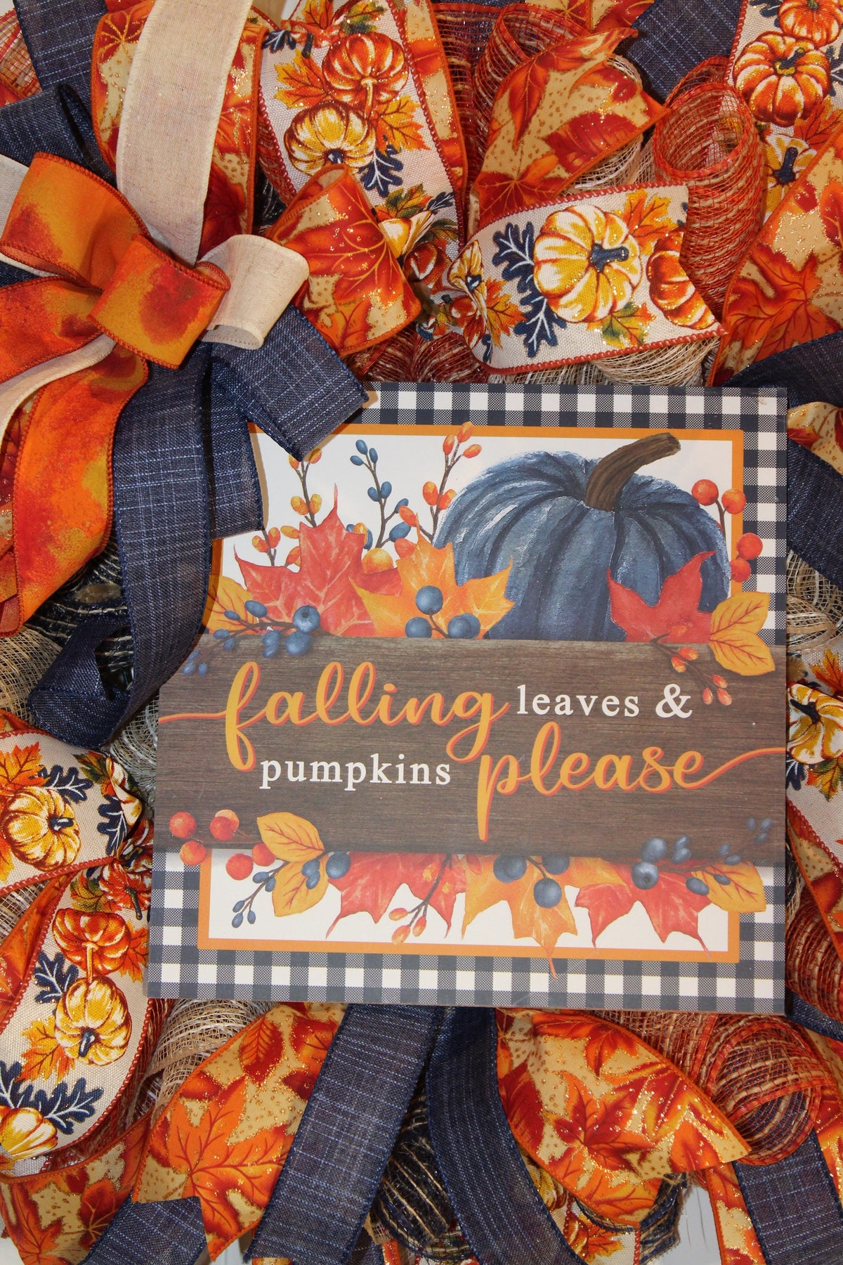 Fall Wreath, Farmhouse Pumpkin, Blue And Orange, Autumn Harvest Party, Thanksgiving Porch Decor